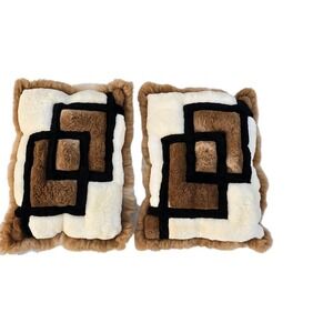 VTG Pete's Alpaca Fur Large Pillow Cases Geometric Patchwork 32 X 21 New READ